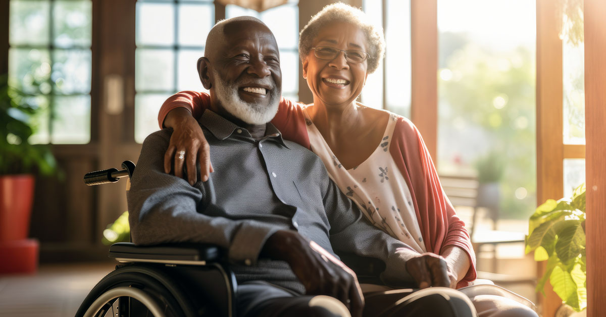 African American couple smiling in sunshine